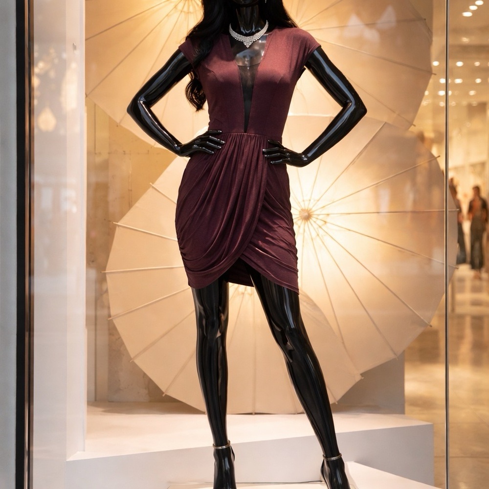 Plunging V-Neck Brown Tulip Mini Dress